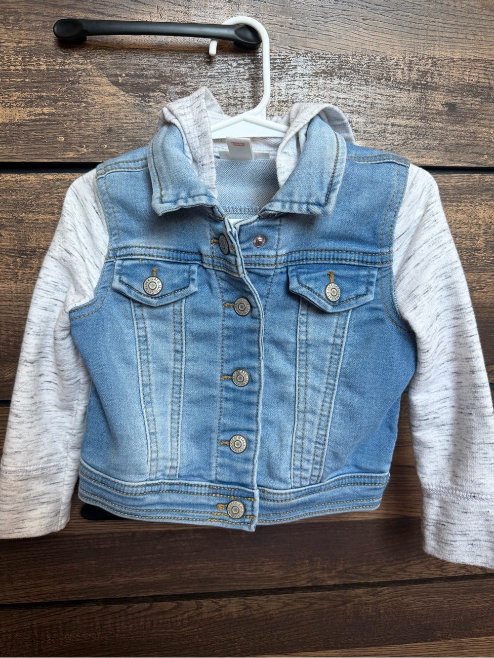Toddler Light Blue Denim Hooded Jacket with Heather Gray Sleeves
